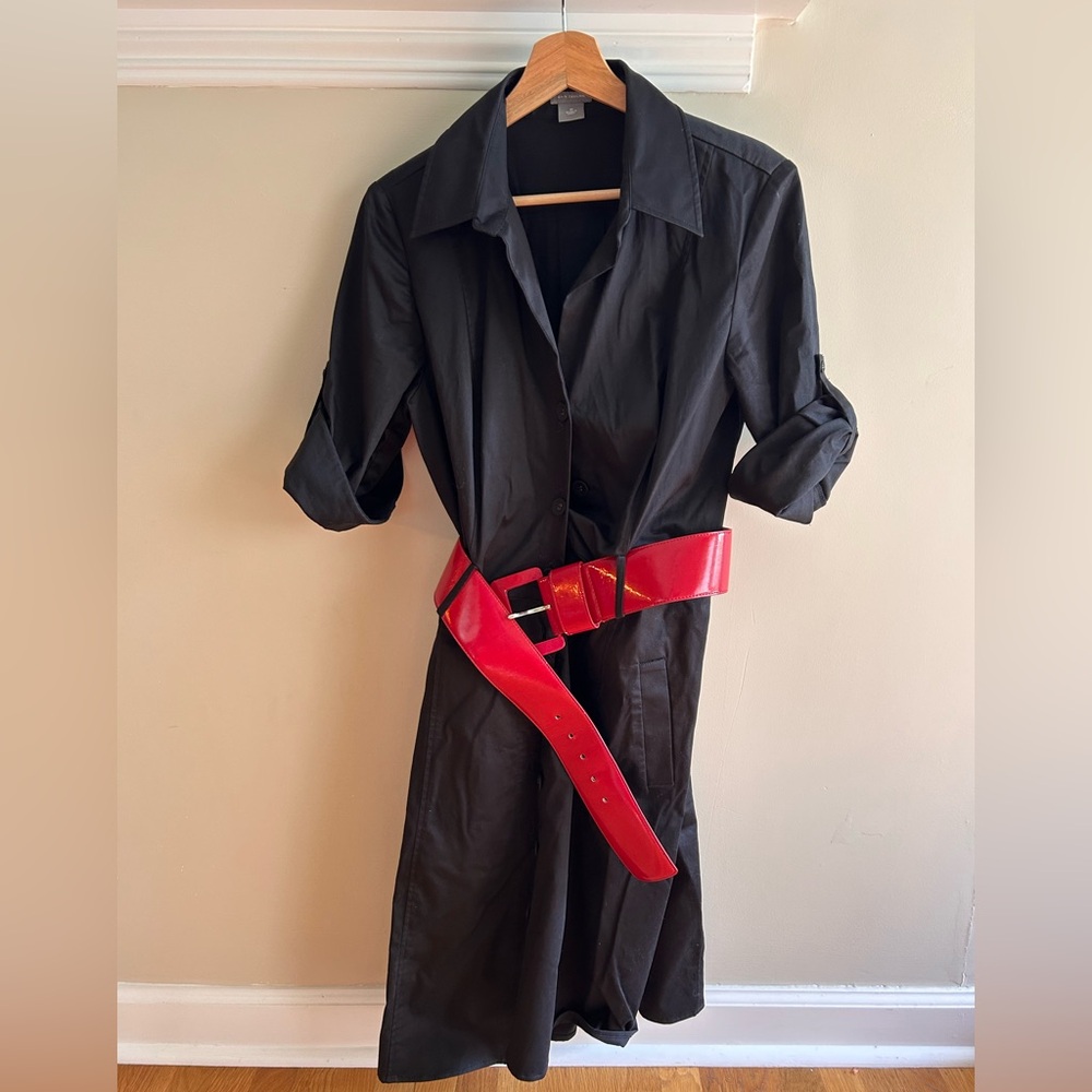 Ann Taylor Black Shirt Dress with Red Belt